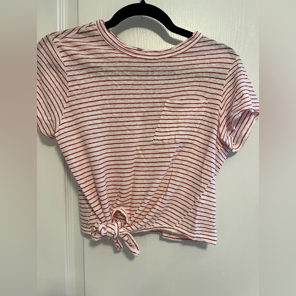 Boutique red and white striped tie top, Size Small, lightly worn